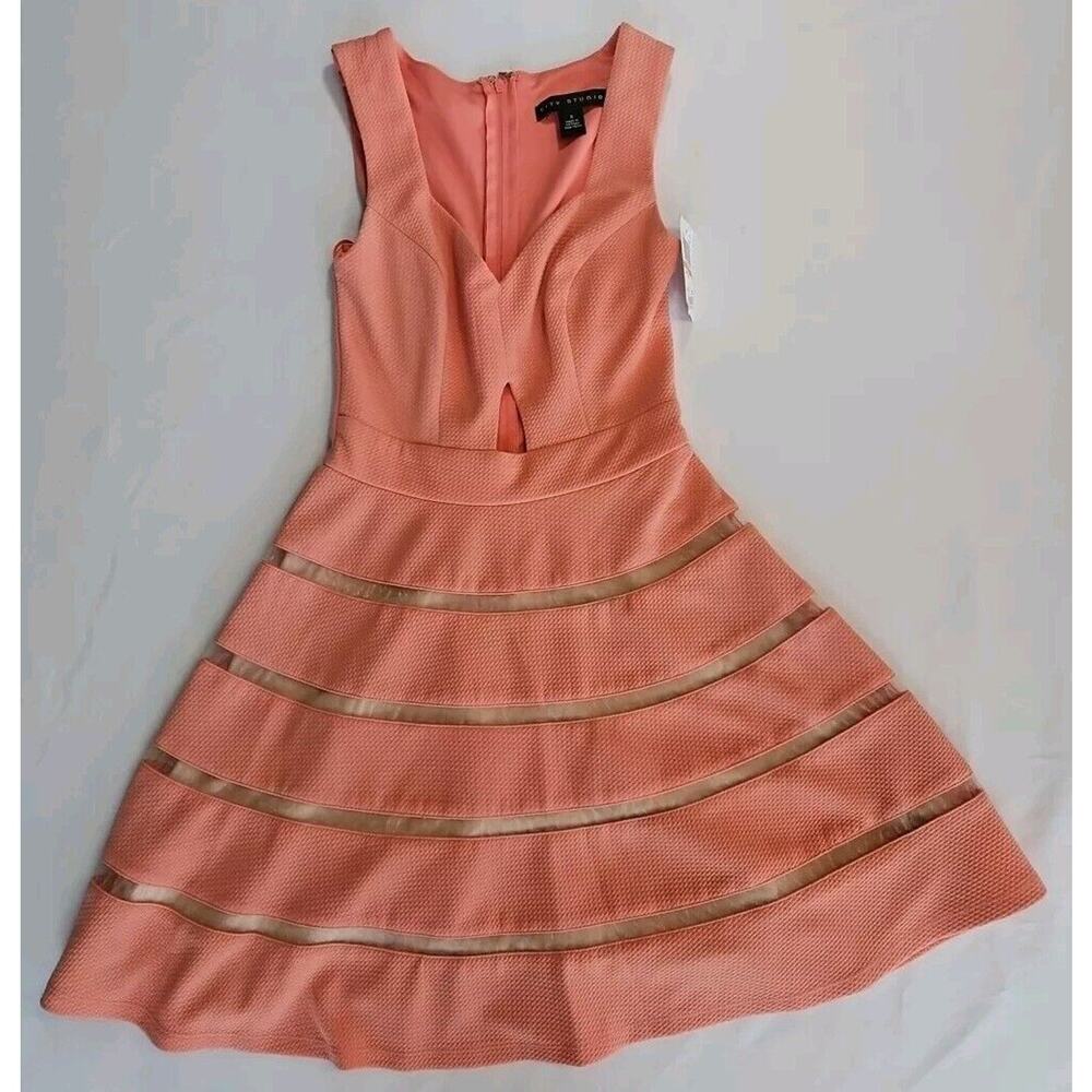 City Studio A‎ Line Textured and Tiered Mini Dress Pink & Nude Size 3 Women NWT